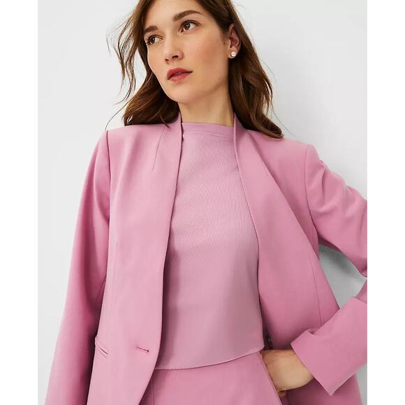 Ann Taylor Cut away blazer bi stretch suiting collection pink blazer sz 6 - Picture 3 of 9